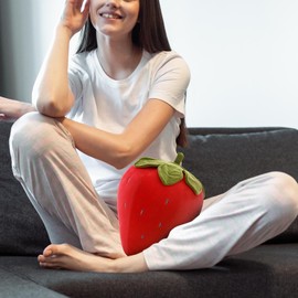 Strawberry Cushion, Soft Plush Cushion, Strawberry Toy for Children, Cute Plush Toy for Girls, Women, Aesthetic Decoration for Bedroom, Children's Room, Living Room, Easter, Birthday, Valentine's Day