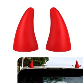Tippwoo Car Devil Horns, Cute 3D Devil Horns Sticker, Waterproof Elasticity Helmet Horns Decor, Bumper Decor Anti Collision Bull Horns Decorations, Universal for Cars （Red）