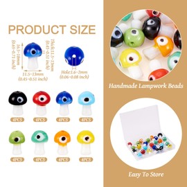32 Pcs Mushroom Lampwork Beads Cute Mushroom Earring Charms Glass Beads for DIY Easter Crafts Earrings Necklaces Bracelets Jewelry Making