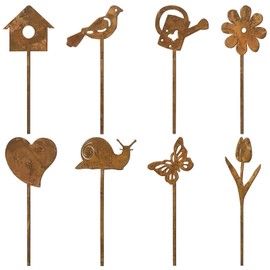 BOFUNX Pack of 8 Rust Garden Decoration Garden Stake Metal Tree Stake Rust Decoration for Garden Decoration Spring Decoration