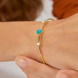 Lit Wall Cuff Bracelet for Women 18K Gold Plated Adjustable Turquoise Bangle Bracelets Gold Turquoise Cuff Bracelet for Women