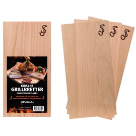 "SJ" Pure Cherry Smoking Boards Set of 3 - Cherry Grill Boards for Grilling - 100% Natural Aroma Wood Planks, Smoking Planks / Grill Planks for Refining Grilled Food