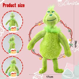 The Christmas Pooffle Plush Figure, 32 cm Grin Christmas Dog Plush Doll, Green Comic Figure Plush Toy as Throw Cushion Stuffed Toy with Green Furry, Funny Christmas Gift Decoration for Children (A)