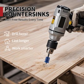 ColumPRO 3.0 * 8 HSS Countersink Drill Bit for Wood – With Depth Stop and 1/4" Quick Release Hex Shank, High-Speed Steel for Precise Woodworking