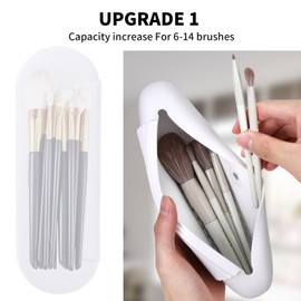 AGIKET Silicone Makeup Brush Holder Travel Cosmetic Bag：Soft Portable Cosmetic Face Brushes Holder with Upgrade Anti-Fall Out Magnetic Closure, Large Travel Makeup Brush Case - White