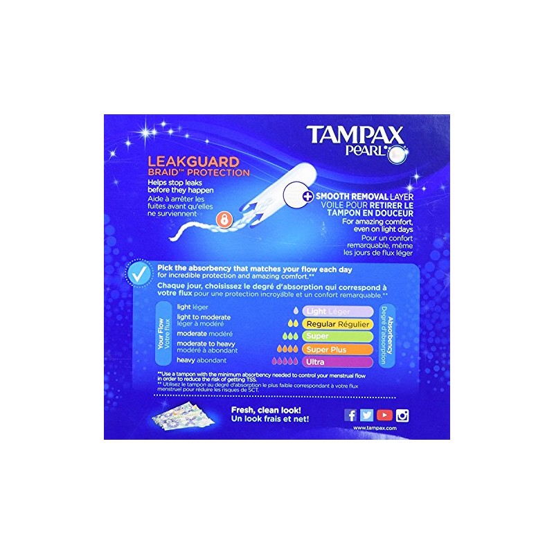 Tampax Pearl Plastic Super Absorbency, Unscented Tampons, 36 Count -