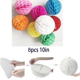 8pcs 10 inch Paper Honeycomb Balls Decorative Tissue Honeycomb Balls Paper Pom Poms Flower Balls Art Hanging Balls for Birthday Wedding Nursery Baby Shower Home Decor (10inch, Multi-Color)