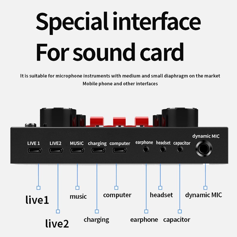 Bluetooth Live Sound Card 8 Modes Voice Changer Sound Mixer