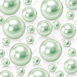 250 PCS Light Green Floating Beads No Hole Pearl for Vases, 8/14/18mm Floating Beads for Centerpiece, 2400 PCS Clear Water Gel, DIY Home Birthday Weddings Party Decor