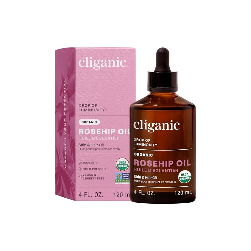 Cliganic Aceite de Semilla de Rosa Mosqueta Orgánico, 100% Puro