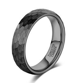 083BASE Tungsten Carbide Ring - 4mm/6mm/8mm Width, Hammered Design, Steel or Black Colour, Unisex Partner Ring or Engagement Ring