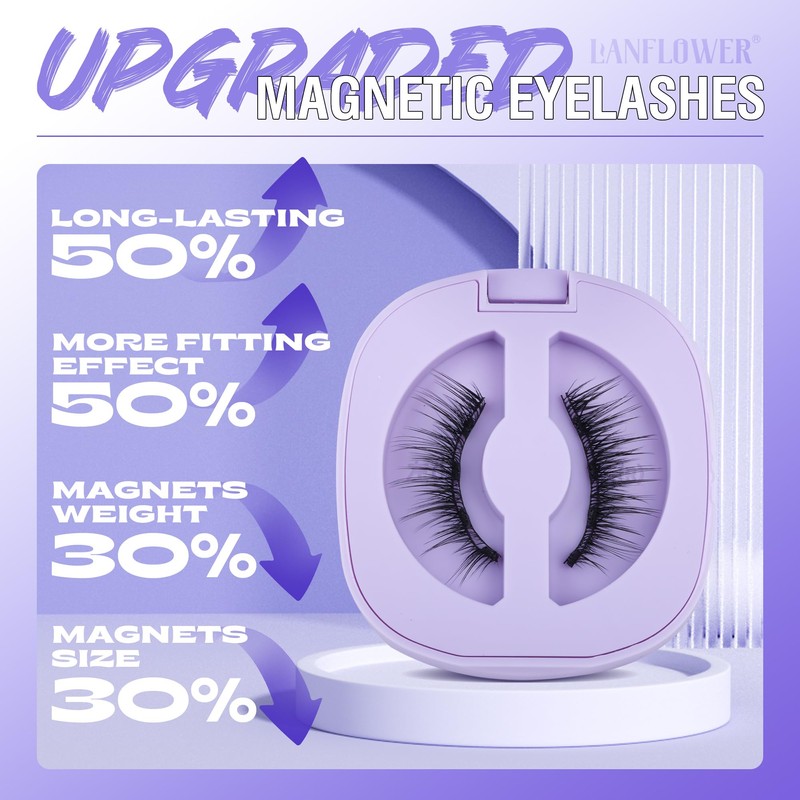 Lanflower Magnetic Eyelashes with Applicator, Mangetic Eyelashes Natural Look, Wispy