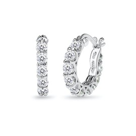 Cubic Zirconia Earrings for Women Sterling Silver 16mm Round AAA CZ Small Huggie CZ Hoop Earrings for Bridal Gift Box