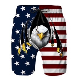 Heucapc Men's Swim Trunks Quick Dry Swimming Trunks Upside Down Pineapple Beach Shorts with Mesh Lining and Pockets, Patriots, Large