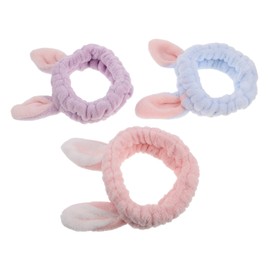 Ipetboom 3pcs Bunny Ear Headband for Women Cute Animal Makeup Skincare Hairband Soft Cloth Material Nonslip Design for Spa Facial Care Adorable Pastel Colors Light