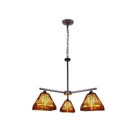 Chloe Lighting Innes Mission Tiffany-Style Blackish Bronze 3 Light Mini Chandelier 27" Wide, Multicolor