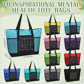 Paterr 10 Pcs Christian Tote Bags Bulk with Pocket Zipper for Women Bible Study Religious Church Gifts for VBS(Classic Color,Religious)