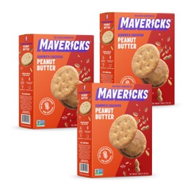 Mavericks Sandwich Crackers Peanut Butter - Peanut Butter Crackers, Snack Crackers, Sandwich Cracker Snack Packs Bulk, Whole Grain, Non-GMO - 7 oz Box (3 Pack)