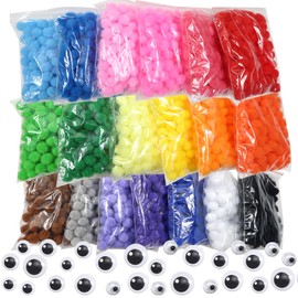TOAOB 1900pcs 1cm Assorted Pom Poms Multi Color Fuzzy Pompoms Balls Art Supplies with Wiggle Eyes for DIY Crafts Decorations