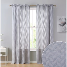 HLC.ME Herringbone Thick Semi Sheer Premium Rod Pocket Window Curtain Panels for Bedroom & Living Room - Set of 2 (54" W x 96" L, Silver Grey)