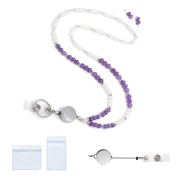 MORSUNBELA Lanyard for Hanging, Long Purple Card Holder with Strap,