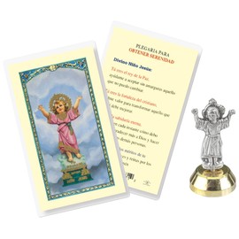 Mini Divino Niño Jesus Estatua (2 Inch) - Divino Nino Jesus Tarjeta - Made in Italy Sto Nino Statue for Car, Auto, Van - Small Divine Child Jesus Statue, Spanish Santo Nino Catholic Card -2 Items Set