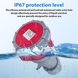 BuyWeek 16A 415V Industrial Socket 5-Pin 3P+N+E Weatherproof Tow Plug & Socket IP67 Waterproof Socket with Cover, CEE Replacement Socket, Red