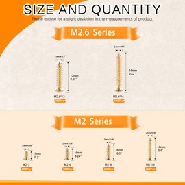 Rustark 1300Pcs M2 M2.6 Gold Flat Head Phillips Cross Small Wood Screws Tapping Screws Electronic Screws Assortment Kit 5mm 6mm 8mm 10mm 12mm 16mm Tapping Screws Small Metric Micro Screw Set