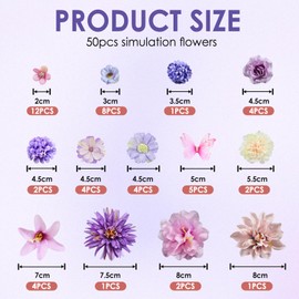 Bayurht 50pcs Artificial Flowers, Silk Flowers Flower Heads for Decoration, DIY Crafts, Wedding, Birthday, Party, Table Centerpieces, Home Decor, Mini Silk Flower Heads for Floral Arrangements