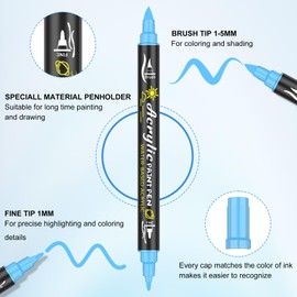 EscriWise 54-Color Acrylic Paint Pens - Dual Tip Paint Markers With Fine & Brush Tips, Premium for Stone, Canvas, Rock Painting, DIY Craft Art Supplies, Glass