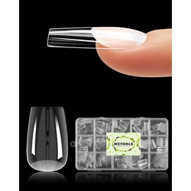 Extra Thick Short Coffin Nail Tips, Natural Curve Strong Clear Pre-etched Press on Nail Gel Extension, Full Cover False Nail Tipsfor Acrylic French Salon DIY 15 Sizes 360 pcs