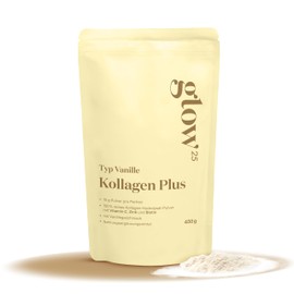 Glow25 Glow25? Collagen Plus Pulver Vanille [450g] - Kollagen Hydrolysat mit Vitamin C, Zink und Biotin - Peptide Typ 1 und 3 - Gute L?slichkeit - Vanille Geschmack