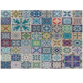 Ambesonne Moroccan Jigsaw Puzzle, Floral Patchwork Design Mediterranean Symbolic Artisan Work, Heirloom-Quality Fun Activity for Family Durable Cardboard, 1000 pcs, Blue Multicolor
