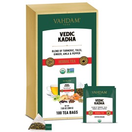 VAHDAM, Vedic Kadha Herbal Tea- 100 Tea Bags | Real Ingredients (Turmeric, Black Pepper, Amla, Tulsi, Ginger & Spices)