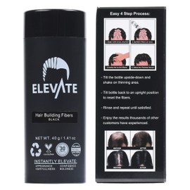 ELEVATE Hair Fibers for Thinning Hair (BLACK) - GIANT 40g Bottle - 100% Natural & Undetectable Keratin Fibers to Instantly & Completely Conceal Thinning Balding Hair Loss in 30 Seconds for Men & Women