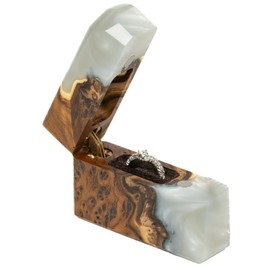 RWA resinwood.art – Marry me propose ring box of epoxy & wood. Small wooden box for thin rings. Luxury resin ring holder engagement. Pocket slim ring display case (platinum/dark wood)