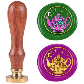 DELORIGIN Teapot Wax Seal Stamp Embossed Stamp Sealing Removable 1" Novelty Brass Wax Seal Stamp Head with Wooden Handle Dreamy Sealing Wax for Wedding Invitations Envelopes Gift Packing Craft
