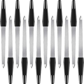 12 Pcs Metal Nail File 6.7 Inch Stainless Steel Nail File Double Sides with Anti Slip Handle Fingernails Toenails Manicure Tool for Woman and Men(Black)
