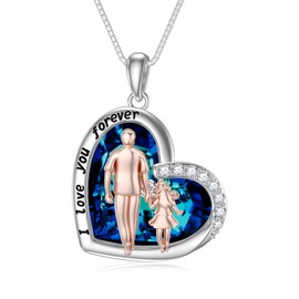 PROESS S925 Sterling Silver Daughter Heart Pendant Necklace from Dad Mom I Love You Forever Jewelry (Father Daughter Necklace-Blue Heart)