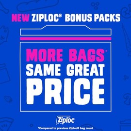 Ziploc Sandwich and Snack Bags with EasyGuide Texture, Plastic Storage Bags with Grip 'n Seal Technology, 50 Bags Total