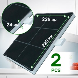 2 pieces activated carbon filter cooker hood 225 x 230 x 22 mm with original code 00360732 DHZ5186 LZ51851 Z5116X1 for Bosch for Balay for Siemens for Neff AA260112 for Gaggenau - ONIX TECH