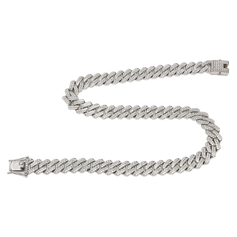 19.7in Necklace Rhombus Full Rhinestones Cool Double Layered Chain Necklace
