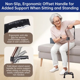 SILAIDESI Adjustable Walking Cane for Men & Women – 4-Pronged Base for Stability – Foldable Cane for Seniors with Foam Padded Offset Handle (Champagne)