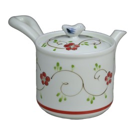 Yusen Roman Light Small Teapot with Tea Strainer, Made in Japan, Hasamiyaki, Red Flower Arabesque