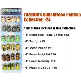 YAZHIDA 24pc REALISTIC FLY FISHING FLIES SUBSURFACE PANFISH COLLECTION BEETLES