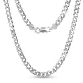 LeCalla Solid 925 Sterling Silver Curb Chain Necklace for Men| Italian 8mm Diamond-Cut Cuban Link Chain Necklace 26 Inches