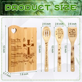 RimCereal 4 Pcs Christian Gifts for Women Mom Faith Religious Gifts Bible Verse Inspirational Gifts Bamboo Cutting Board Spatula Spoon Set Catholic Gifts for Christmas Birthday (God Cares for You)