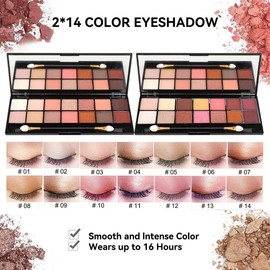 Delymol All in One Makeup Gift Set for Women Full Kit for2x14-color eyeshadow palettes,5xlipgloss sets,mascara,eyeliner,eyebrowpowder,eyebrow pencil, foundation, highlighter stick