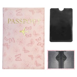 FloraMolly Passport Holder for Kids Girl, Portable Artificial Leather Passport Holder Waterproof Travel Accessories for Passport Ticket Card Boarding Passes - Pink