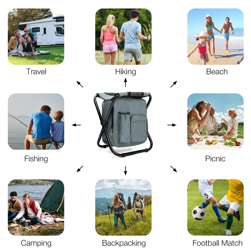 Outplea Lightweight Folding Backpack Cooler Stool Heavy Duty 350lbs, Portable